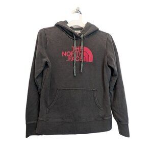 The North Face Women's Hoodie Dark Gray Red Logo Small
